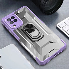 Funda Bumper Silicona y Plastico Mate Carcasa con Magnetico Anillo de dedo Soporte J01S para Samsung Galaxy A22 4G Morado