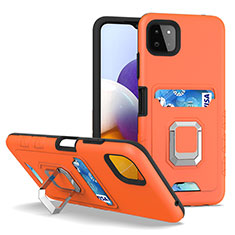 Funda Bumper Silicona y Plastico Mate Carcasa con Magnetico Anillo de dedo Soporte J01S para Samsung Galaxy A22 5G Naranja