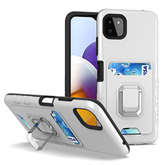 Funda Bumper Silicona y Plastico Mate Carcasa con Magnetico Anillo de dedo Soporte J01S para Samsung Galaxy A22 5G Plata