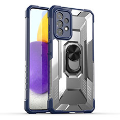 Funda Bumper Silicona y Plastico Mate Carcasa con Magnetico Anillo de dedo Soporte J01S para Samsung Galaxy A72 4G Azul