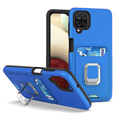 Funda Bumper Silicona y Plastico Mate Carcasa con Magnetico Anillo de dedo Soporte J01S para Samsung Galaxy F12 Azul