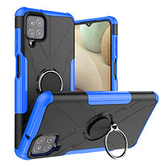 Funda Bumper Silicona y Plastico Mate Carcasa con Magnetico Anillo de dedo Soporte J01X para Samsung Galaxy A12 5G Azul