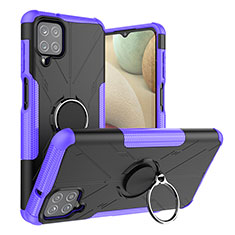 Funda Bumper Silicona y Plastico Mate Carcasa con Magnetico Anillo de dedo Soporte J01X para Samsung Galaxy A12 5G Morado