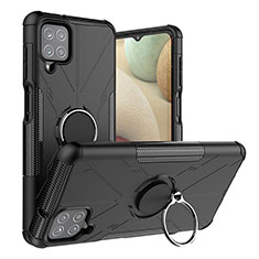 Funda Bumper Silicona y Plastico Mate Carcasa con Magnetico Anillo de dedo Soporte J01X para Samsung Galaxy A12 Negro