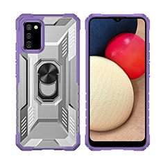 Funda Bumper Silicona y Plastico Mate Carcasa con Magnetico Anillo de dedo Soporte J02S para Samsung Galaxy A03s Morado