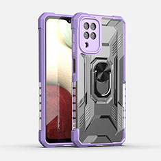 Funda Bumper Silicona y Plastico Mate Carcasa con Magnetico Anillo de dedo Soporte J02S para Samsung Galaxy A12 Nacho Morado