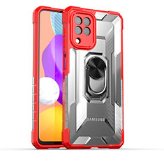 Funda Bumper Silicona y Plastico Mate Carcasa con Magnetico Anillo de dedo Soporte J02S para Samsung Galaxy A22 4G Rojo