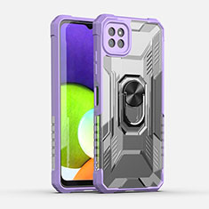 Funda Bumper Silicona y Plastico Mate Carcasa con Magnetico Anillo de dedo Soporte J02S para Samsung Galaxy A22 5G Morado