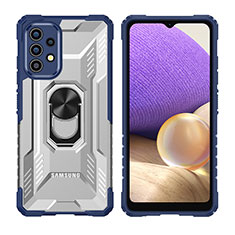 Funda Bumper Silicona y Plastico Mate Carcasa con Magnetico Anillo de dedo Soporte J02S para Samsung Galaxy A32 5G Azul