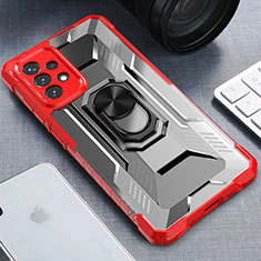 Funda Bumper Silicona y Plastico Mate Carcasa con Magnetico Anillo de dedo Soporte J02S para Samsung Galaxy A72 5G Rojo