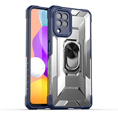 Funda Bumper Silicona y Plastico Mate Carcasa con Magnetico Anillo de dedo Soporte J02S para Samsung Galaxy F22 4G Azul