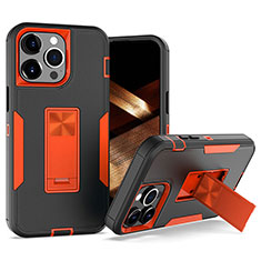 Funda Bumper Silicona y Plastico Mate Carcasa con Magnetico Anillo de dedo Soporte J03S para Apple iPhone 14 Pro Max Naranja