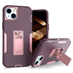 Funda Bumper Silicona y Plastico Mate Carcasa con Magnetico Anillo de dedo Soporte J03S para Apple iPhone 15 Morado