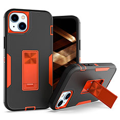 Funda Bumper Silicona y Plastico Mate Carcasa con Magnetico Anillo de dedo Soporte J03S para Apple iPhone 15 Plus Naranja