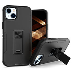 Funda Bumper Silicona y Plastico Mate Carcasa con Magnetico Anillo de dedo Soporte J03S para Apple iPhone 15 Plus Negro