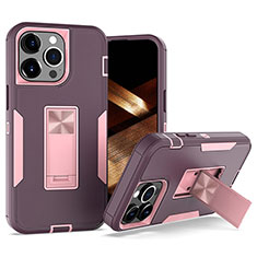 Funda Bumper Silicona y Plastico Mate Carcasa con Magnetico Anillo de dedo Soporte J03S para Apple iPhone 15 Pro Max Morado