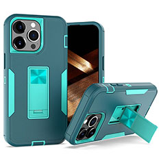 Funda Bumper Silicona y Plastico Mate Carcasa con Magnetico Anillo de dedo Soporte J03S para Apple iPhone 15 Pro Verde