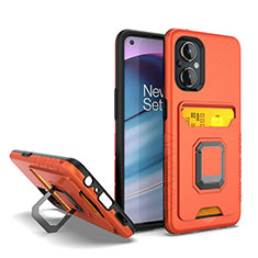 Funda Bumper Silicona y Plastico Mate Carcasa con Magnetico Anillo de dedo Soporte J03S para Oppo Reno8 Lite 5G Naranja