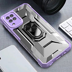 Funda Bumper Silicona y Plastico Mate Carcasa con Magnetico Anillo de dedo Soporte J03S para Samsung Galaxy A12 Morado