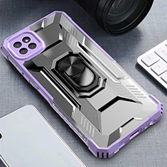 Funda Bumper Silicona y Plastico Mate Carcasa con Magnetico Anillo de dedo Soporte J03S para Samsung Galaxy A22 5G Morado