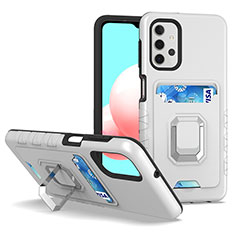 Funda Bumper Silicona y Plastico Mate Carcasa con Magnetico Anillo de dedo Soporte J03S para Samsung Galaxy A32 5G Plata