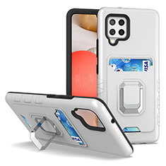 Funda Bumper Silicona y Plastico Mate Carcasa con Magnetico Anillo de dedo Soporte J03S para Samsung Galaxy A42 5G Plata