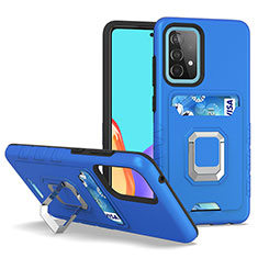 Funda Bumper Silicona y Plastico Mate Carcasa con Magnetico Anillo de dedo Soporte J03S para Samsung Galaxy A52 4G Azul