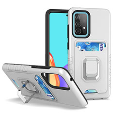 Funda Bumper Silicona y Plastico Mate Carcasa con Magnetico Anillo de dedo Soporte J03S para Samsung Galaxy A52 4G Plata