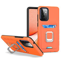 Funda Bumper Silicona y Plastico Mate Carcasa con Magnetico Anillo de dedo Soporte J03S para Samsung Galaxy A72 5G Naranja