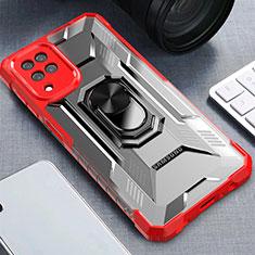 Funda Bumper Silicona y Plastico Mate Carcasa con Magnetico Anillo de dedo Soporte J03S para Samsung Galaxy F12 Rojo