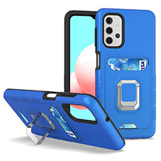 Funda Bumper Silicona y Plastico Mate Carcasa con Magnetico Anillo de dedo Soporte J03S para Samsung Galaxy M32 5G Azul