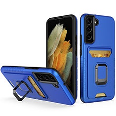 Funda Bumper Silicona y Plastico Mate Carcasa con Magnetico Anillo de dedo Soporte J03S para Samsung Galaxy S22 5G Azul