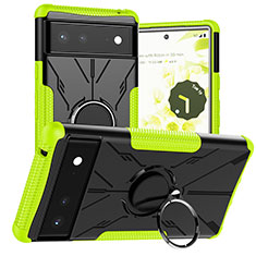 Funda Bumper Silicona y Plastico Mate Carcasa con Magnetico Anillo de dedo Soporte JX1 para Google Pixel 6 5G Verde