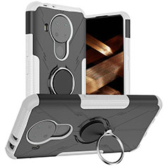 Funda Bumper Silicona y Plastico Mate Carcasa con Magnetico Anillo de dedo Soporte JX1 para Nokia 5.4 Plata