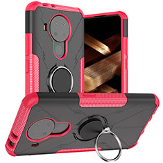 Funda Bumper Silicona y Plastico Mate Carcasa con Magnetico Anillo de dedo Soporte JX1 para Nokia 5.4 Rosa Roja