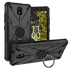 Funda Bumper Silicona y Plastico Mate Carcasa con Magnetico Anillo de dedo Soporte JX1 para Nokia C100 Negro