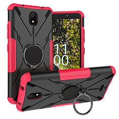 Funda Bumper Silicona y Plastico Mate Carcasa con Magnetico Anillo de dedo Soporte JX1 para Nokia C100 Rosa Roja