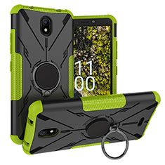 Funda Bumper Silicona y Plastico Mate Carcasa con Magnetico Anillo de dedo Soporte JX1 para Nokia C100 Verde