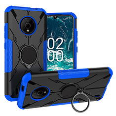 Funda Bumper Silicona y Plastico Mate Carcasa con Magnetico Anillo de dedo Soporte JX1 para Nokia C200 Azul