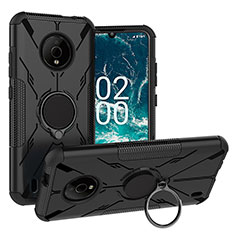 Funda Bumper Silicona y Plastico Mate Carcasa con Magnetico Anillo de dedo Soporte JX1 para Nokia C200 Negro