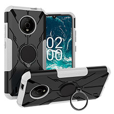 Funda Bumper Silicona y Plastico Mate Carcasa con Magnetico Anillo de dedo Soporte JX1 para Nokia C200 Plata