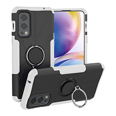 Funda Bumper Silicona y Plastico Mate Carcasa con Magnetico Anillo de dedo Soporte JX1 para OnePlus Nord 2 5G Plata