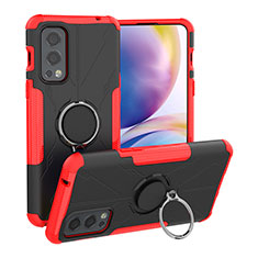 Funda Bumper Silicona y Plastico Mate Carcasa con Magnetico Anillo de dedo Soporte JX1 para OnePlus Nord 2 5G Rojo