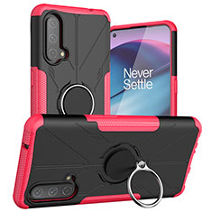 Funda Bumper Silicona y Plastico Mate Carcasa con Magnetico Anillo de dedo Soporte JX1 para OnePlus Nord CE 5G Rosa Roja