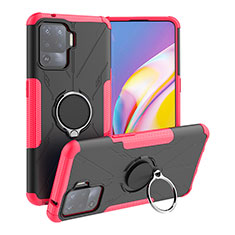 Funda Bumper Silicona y Plastico Mate Carcasa con Magnetico Anillo de dedo Soporte JX1 para Oppo A94 4G Rosa Roja