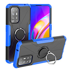 Funda Bumper Silicona y Plastico Mate Carcasa con Magnetico Anillo de dedo Soporte JX1 para Oppo F19 Pro+ Plus 5G Azul