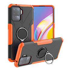 Funda Bumper Silicona y Plastico Mate Carcasa con Magnetico Anillo de dedo Soporte JX1 para Oppo Reno5 Lite Naranja