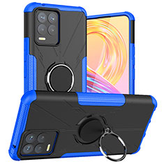 Funda Bumper Silicona y Plastico Mate Carcasa con Magnetico Anillo de dedo Soporte JX1 para Realme 8 Pro Azul