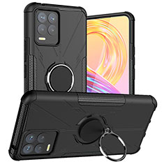 Funda Bumper Silicona y Plastico Mate Carcasa con Magnetico Anillo de dedo Soporte JX1 para Realme 8 Pro Negro