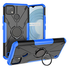 Funda Bumper Silicona y Plastico Mate Carcasa con Magnetico Anillo de dedo Soporte JX1 para Realme C21Y Azul